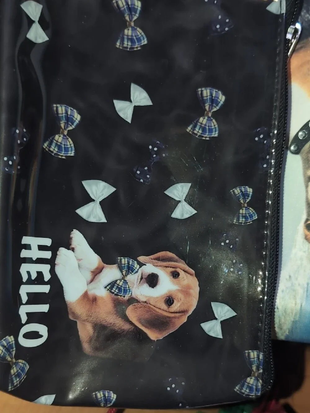 Beagle Dog Print Beach Purse in Sparkles and Black W A Makeup Bag